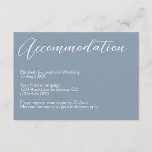 Carte D'accompagnement Hébergement minimaliste Dusty Blue Mariage
