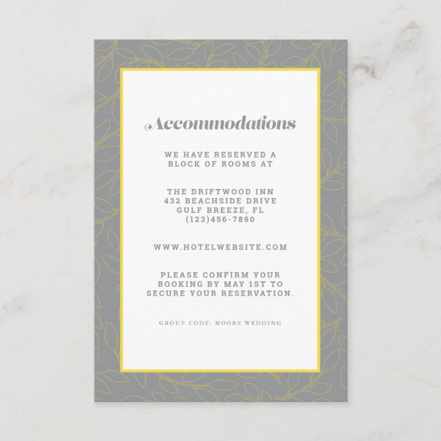 Carte D'accompagnement Hébergement moderne jaune et gris Détail de mariag (Devant)