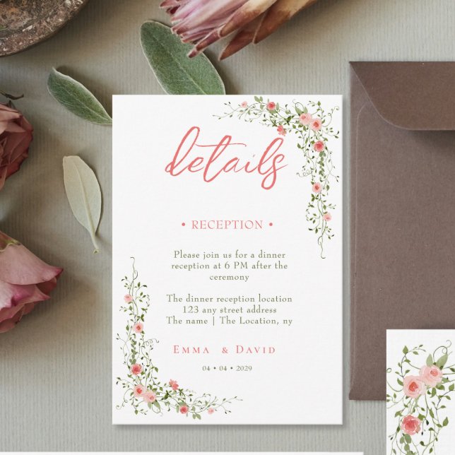Carte D'accompagnement Hébergement Rose Botanique QR Code Mariage Encl (Créateur téléchargé)