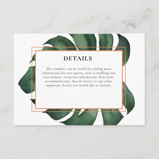 Carte D'accompagnement Hébergement Tropical Palm Leaf Monstera (Devant)