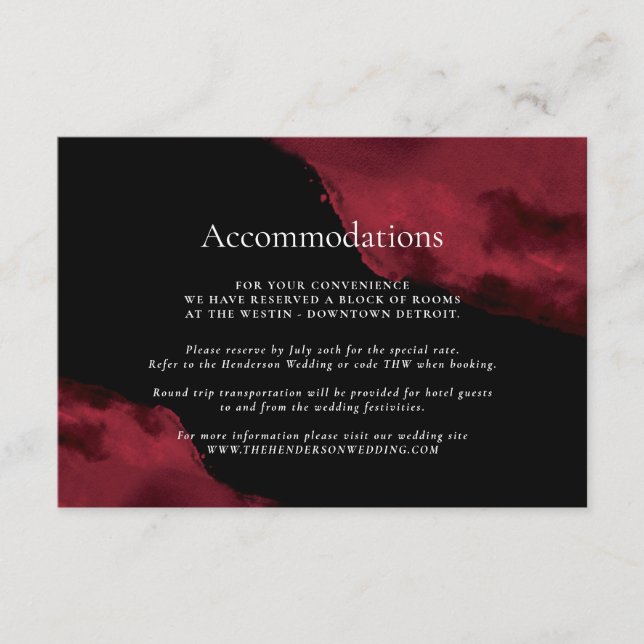 Carte D'accompagnement Hébergements aquarelle rouge romantique (Devant)