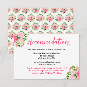 Carte D'accompagnement Hébergements de mariage aux roses roses florales