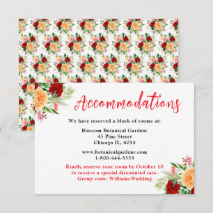 Carte D'accompagnement Hébergements de mariage floral Roses romantiques