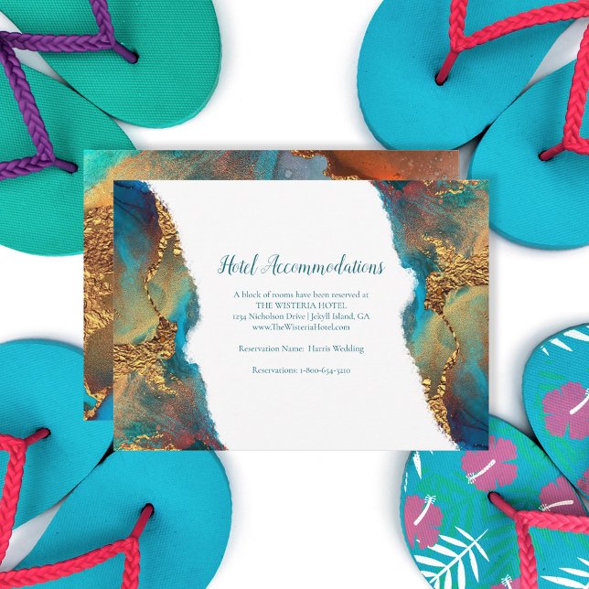 Carte D'accompagnement Hébergements de Mystical Abstrait Turquoise Gold (Créateur téléchargé)