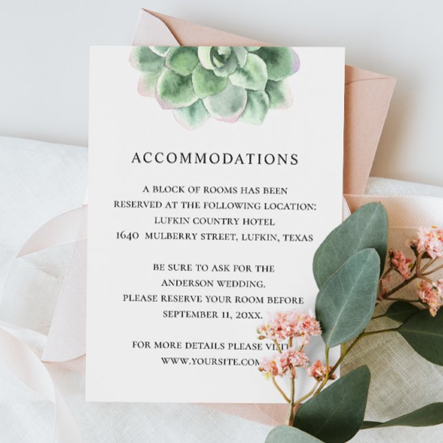 Carte D'accompagnement Hébergements mariages succulents à la floraison aq (Créateur téléchargé)