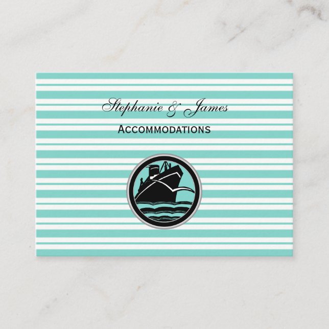 Carte D'accompagnement Hébergements Maritimes Navire Lt Bleu Wht Rayure # (Devant)