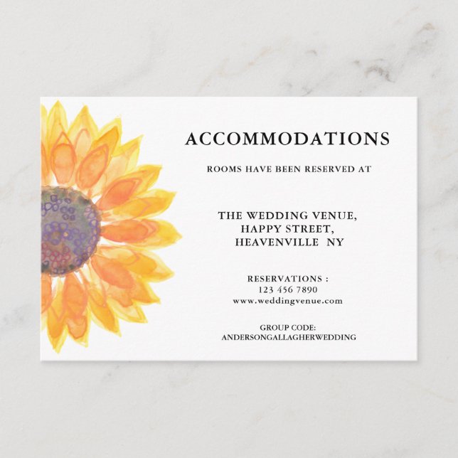 Carte D'accompagnement Hébergements Tournesol Simple (Devant)