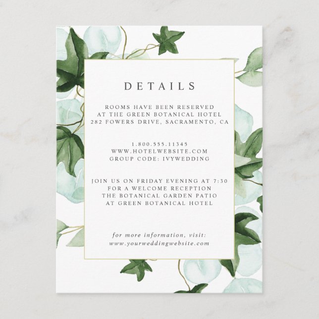 Carte D'accompagnement Hedera | Ivy Feuille Botanical Détails de l'invité (Devant)
