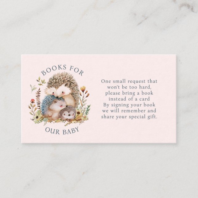 Carte D'accompagnement Hedgehog Family Baby shower Rose Livres Pour Bébé (Devant)