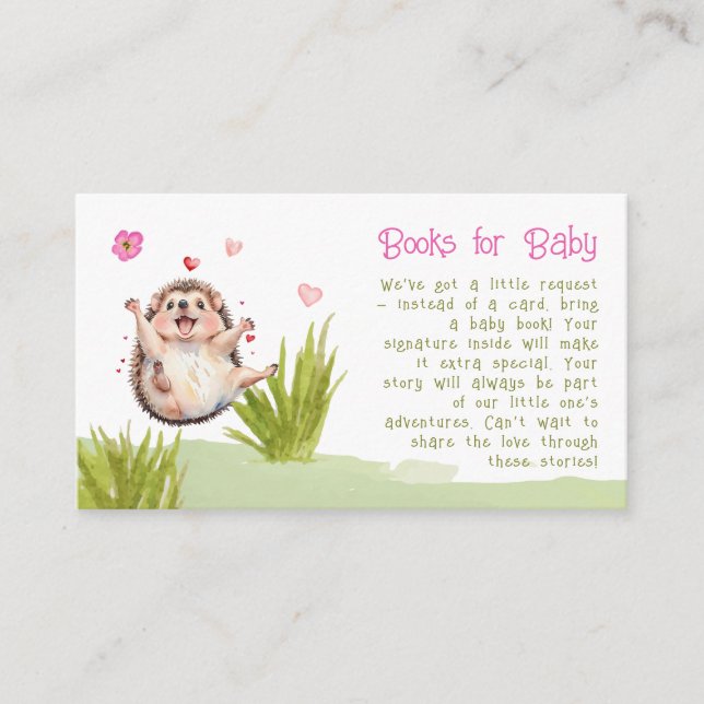 Carte D'accompagnement Hedgehog Fun Garden Party Books for Baby shower (Devant)