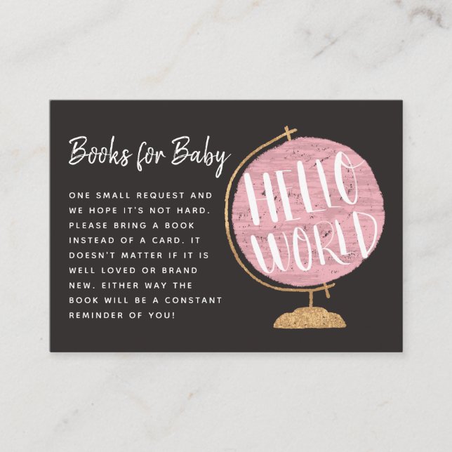 Carte D'accompagnement Hello World Pink Globe Books for Baby shower (Devant)