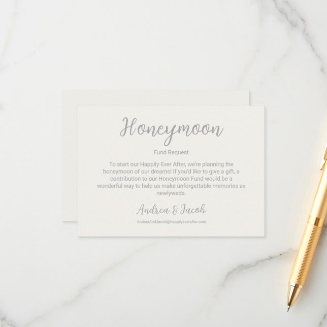 Carte D'accompagnement Heureux Jamais après Pearl Silver Honeymoon Fund (Devant/Arrière en situation)