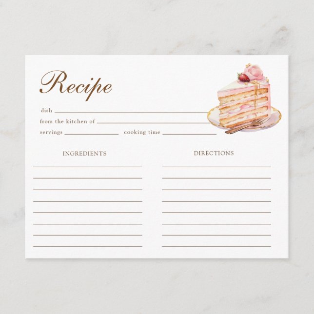 Carte D'accompagnement High Tea Pastel Bridal Shower Recipe (Devant)