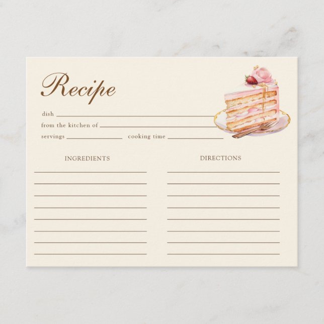 Carte D'accompagnement High Tea Pastel Yellow Bridal Shower Recipe (Devant)