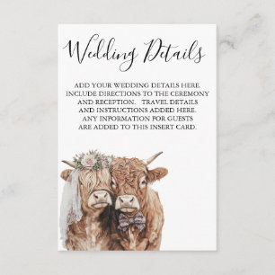 Carte D'accompagnement Highland Cow Détails du Mariage Informations