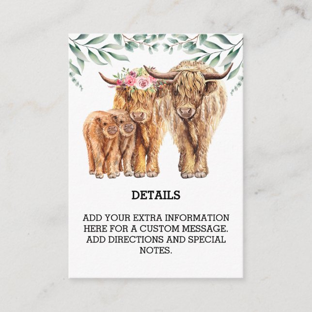Carte D'accompagnement Highland Cow Eucalyptus Détails Twin Insert (Devant)