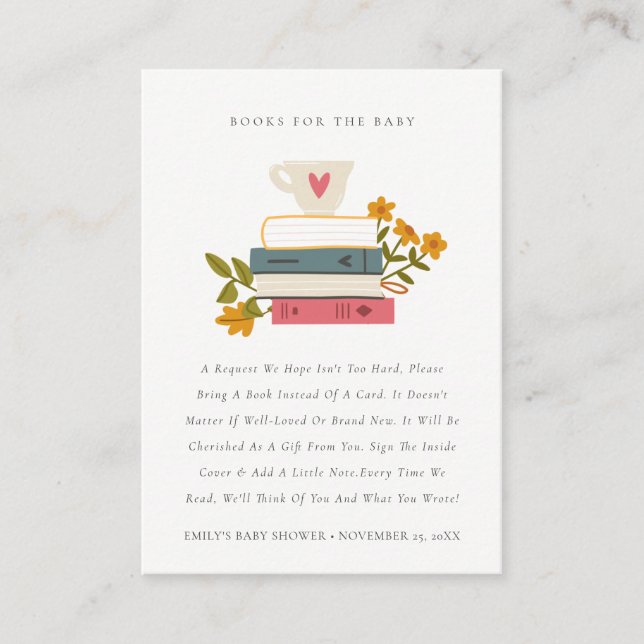Carte D'accompagnement Histoires empilées Livres Floraux Pour Baby shower (Devant)
