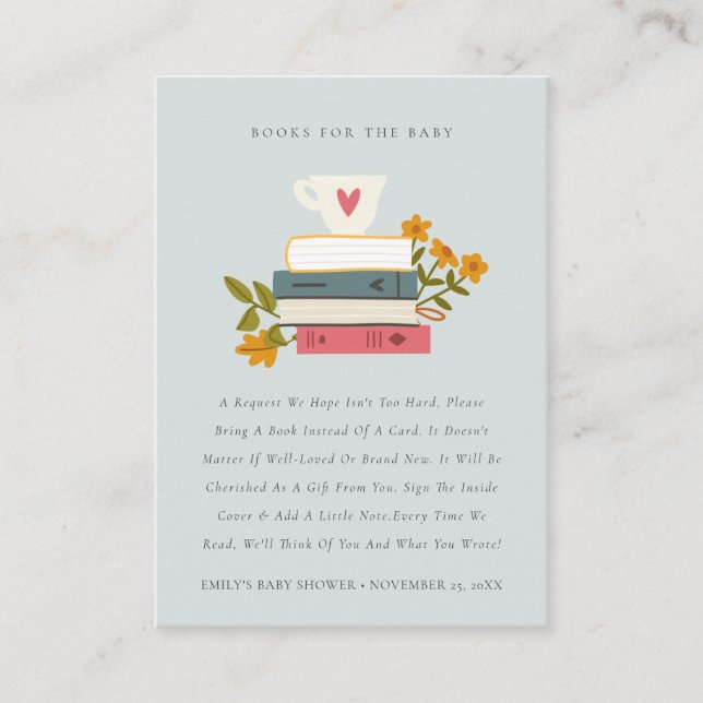 Carte D'accompagnement Histoires empilées Livres Floraux Pour Baby shower (Devant)