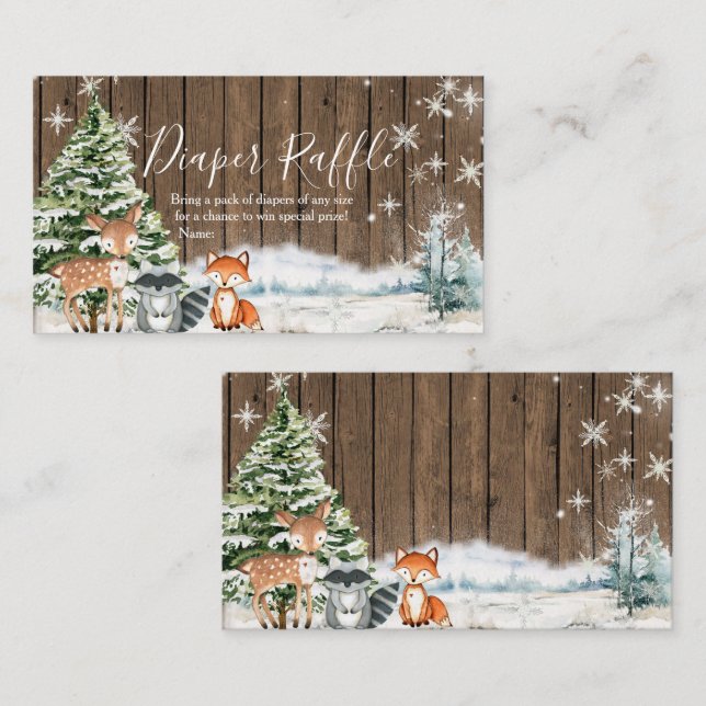Carte D'accompagnement Hiver Animal Woodland Snowflakes Déchets Raffin (Devant / Derrière)