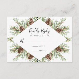 Carte D'accompagnement Hiver Aquarelle Pine Cône Frame Mariage RSVP