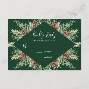 Carte D'accompagnement Hiver Aquarelle Pine Cône Frame Mariage RSVP