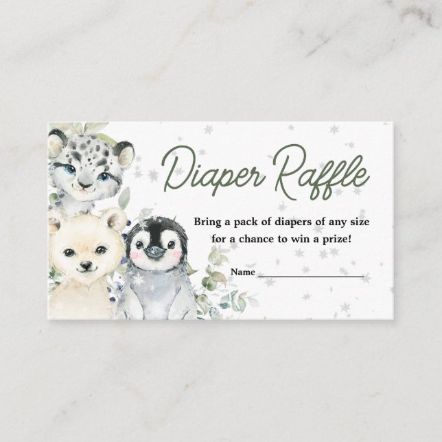 Carte D'accompagnement Hiver Arctic Animaux Baby shower Déchets Raffle (Devant)