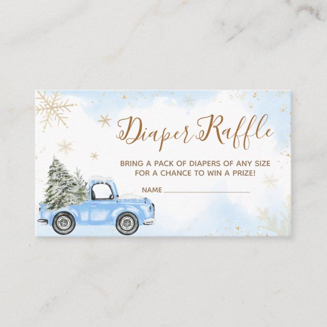 Carte D'accompagnement Hiver Blue Truck Baby shower Déchets Raffle (Devant)
