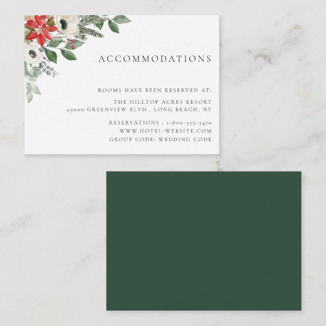 Carte D'accompagnement Hiver Botanique Floral Mariage Hébergements (Devant / Derrière)