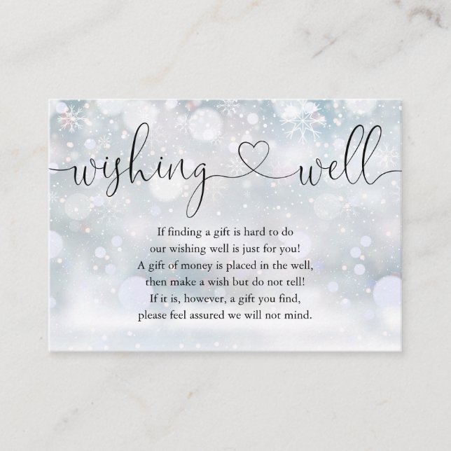 Carte D'accompagnement Hiver Coeur de neige Script de désir bien Mariage (Devant)