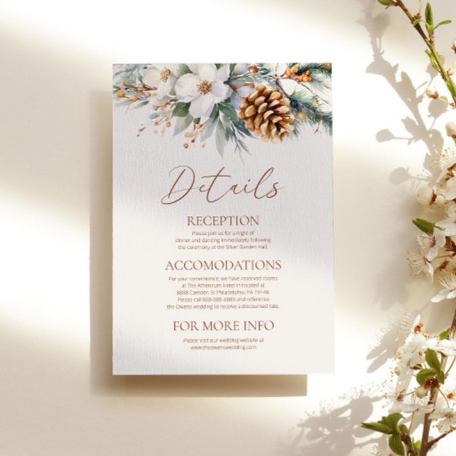 Carte D'accompagnement Hiver Floral Flowers Pine Tree Détails du Mariage (Créateur téléchargé)