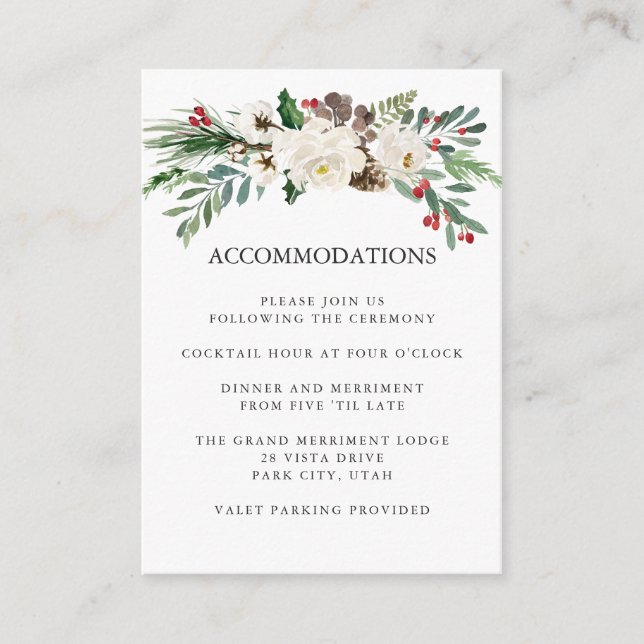 Carte D'accompagnement Hiver mystique | Hébergement hôtelier MARIAGE (Devant)