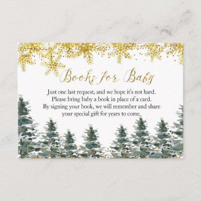 Carte D'accompagnement Hiver Noël Arbre Baby shower Livres pour bébé (Devant)