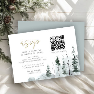 Carte D'accompagnement Hiver Paysage Forêt de pins QR Code Mariage RSVP