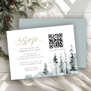 Carte D'accompagnement Hiver Pine Forêt Sage QR Code Mariage RSVP