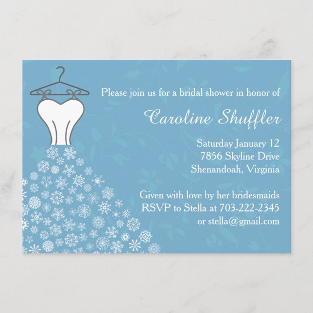 Carte D'accompagnement Hiver Snowflakes Mariage robe Fête des mariées (Devant)