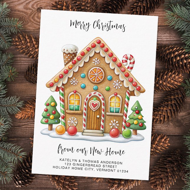 Carte D'accompagnement Holiday Mote Cute Gingerbread Maison Nouvelle adre (Créateur téléchargé)