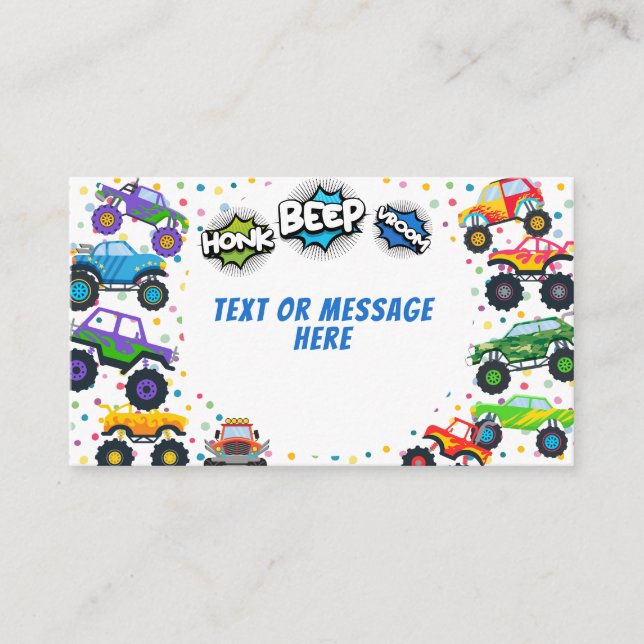 Carte D'accompagnement Honer beep vroom monstre camions garçon anniversai (Devant)