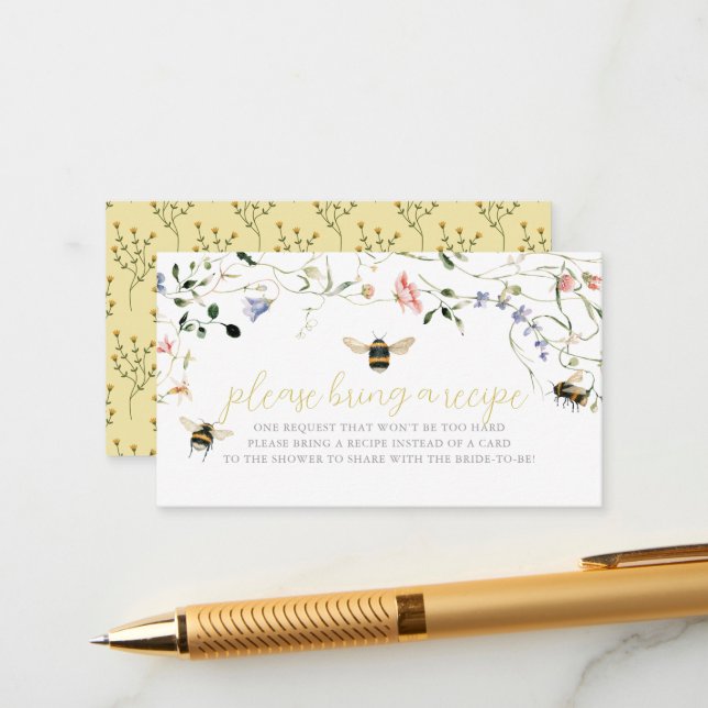 Carte D'accompagnement Honey Bee Wildflower Bridal Shower Recipe Request (Devant/Arrière en situation)