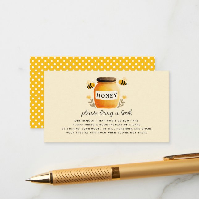 Carte D'accompagnement Honey & Bees Baby Shower Book Request (Devant/Arrière en situation)