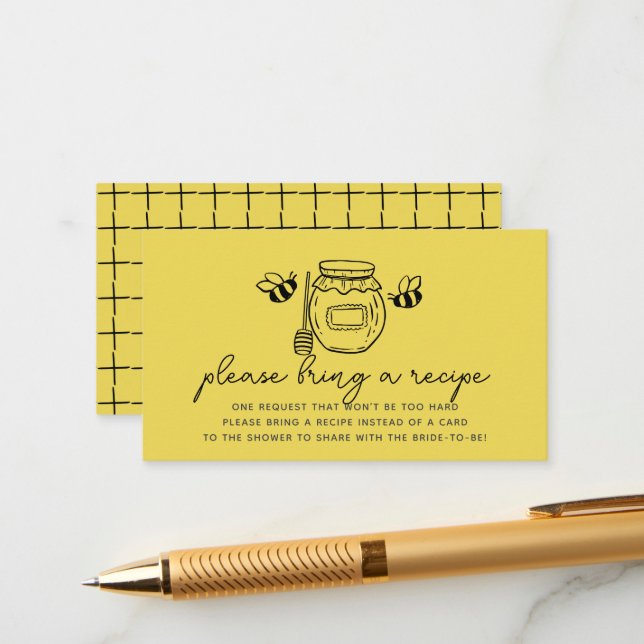 Carte D'accompagnement Honey Jar & Bees Bridal Shower Recipe Request (Devant/Arrière en situation)