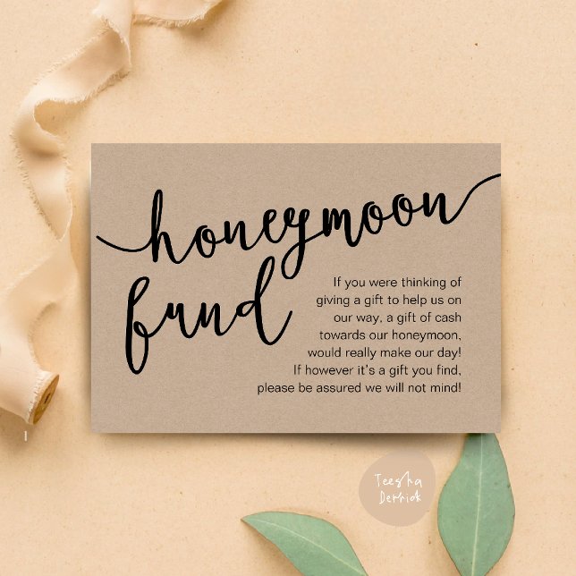 Carte D'accompagnement Honeymoon Fund Cash Wish, une note de cadeaux (Honeymoon Fund Cash Wish, a note on gifts Enclosure Card Rustic Brown Kraft Background)