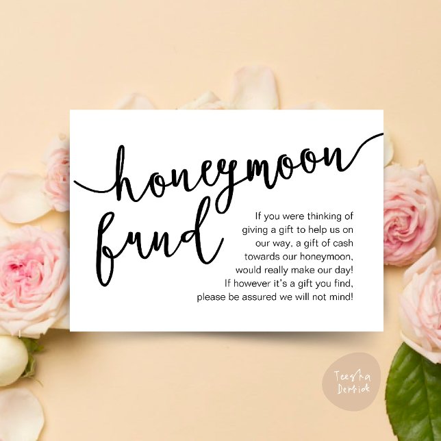 Carte D'accompagnement Honeymoon Fund Cash Wish, une note de cadeaux (Honeymoon Fund Wish Cash, A note on gifts, Modern Rustic Modern Rustic Wedding Card Black White)