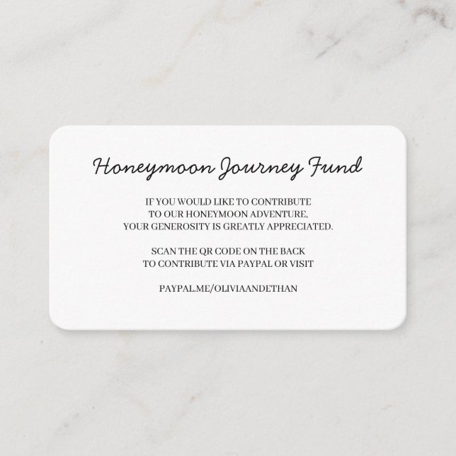 Carte D'accompagnement Honeymoon Fund QR Wedding Design (Devant)