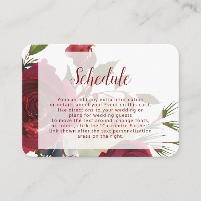 Carte D'accompagnement Horaire du Mariage floral du manoir Mistletoe (Devant)