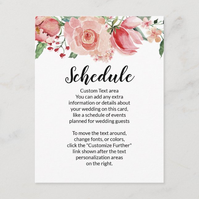 Carte D'accompagnement Horaire du Mariage frontalier floral de la pêche (Devant)