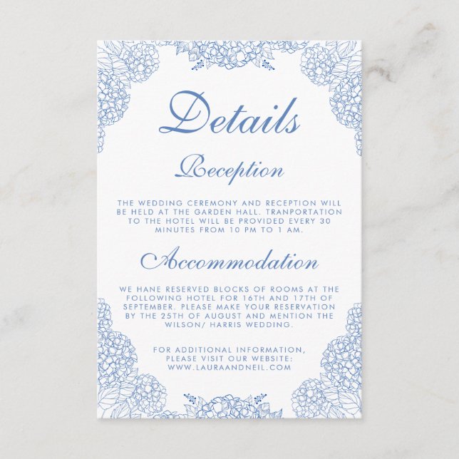 Carte D'accompagnement Hortensia Moderne Fleur Bleue Poussiéreuse Détails (Devant)