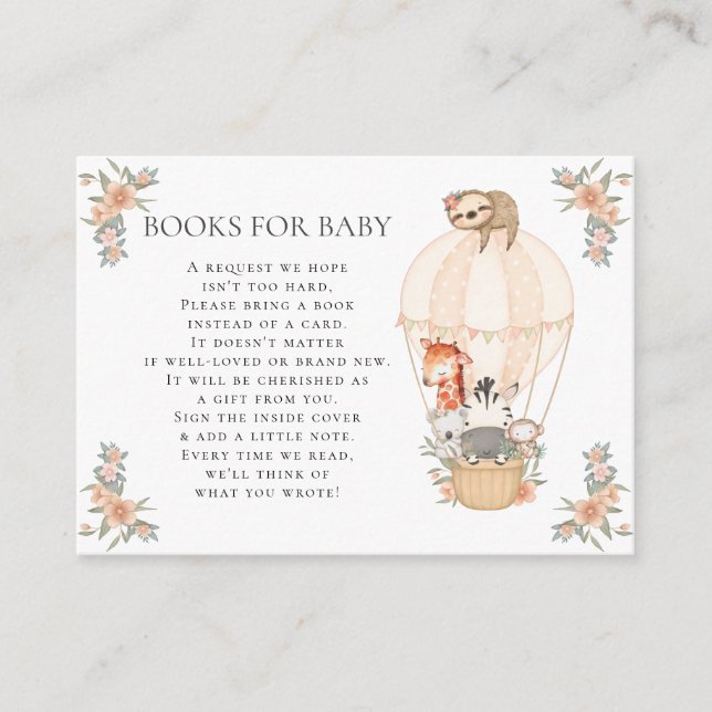 Carte D'accompagnement Hot Air Balloon Giraffe Zebra Sloth Books pour béb (Devant)