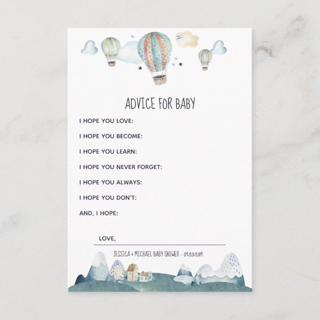 Carte D'accompagnement Hot Air Balloon Party Désirs pour Baby Advice Card (Devant)