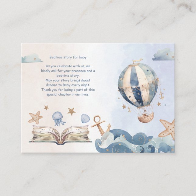 Carte D'accompagnement Hot Air Balloon Sea Waves Books Boy Baby shower (Devant)