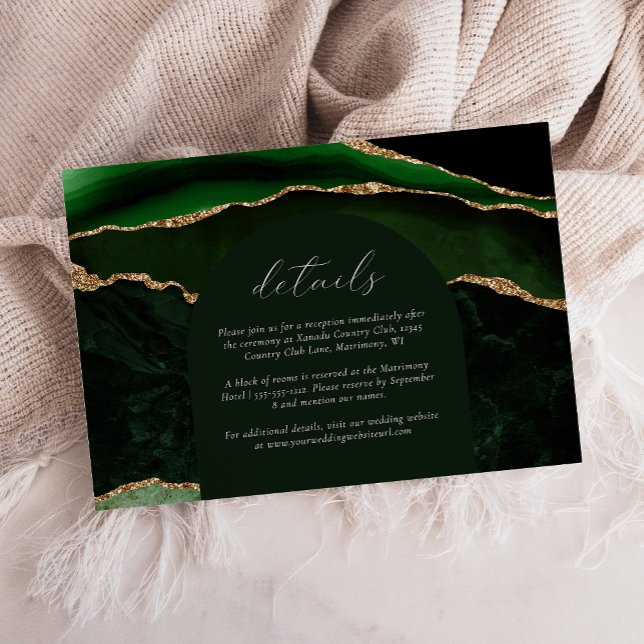 Carte D'accompagnement Hunter Green Gold Agate Arch Détails du Mariage (Créateur téléchargé)